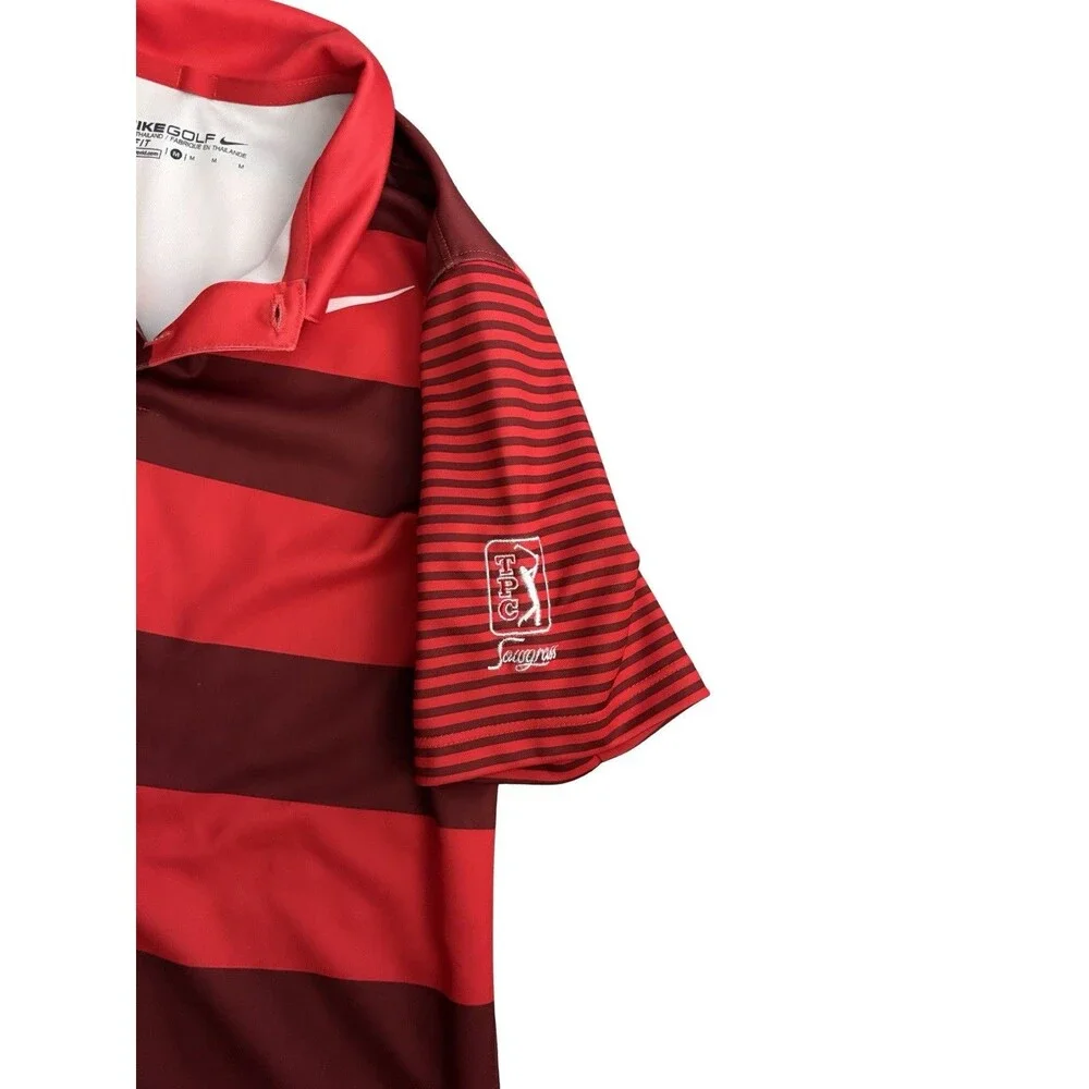 Nike Golf Youth TPG Sawgrass Short Sleeve Polo Size Medium Red Stripes Dri Fit